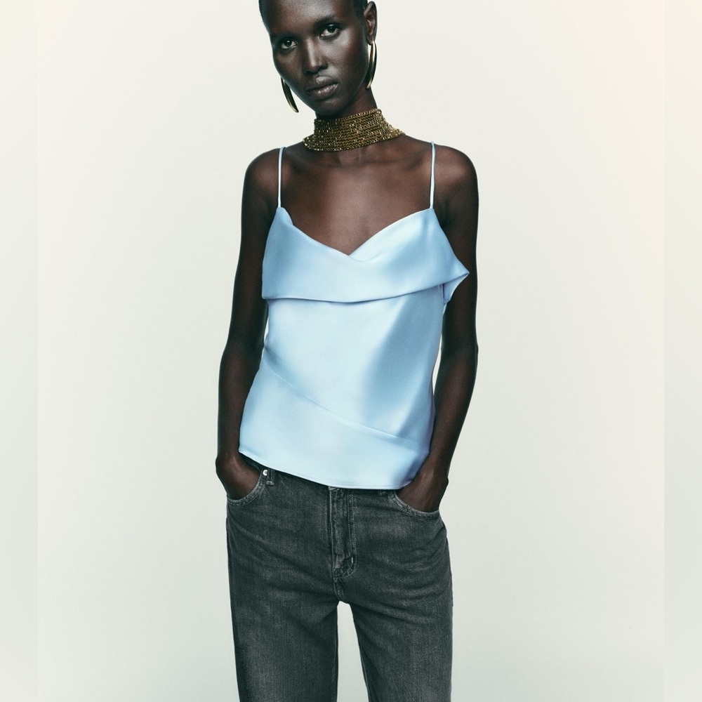 Zara Satin Camisole Top in Light Baby Blue Ice Blue NWT Size XS 8599/399